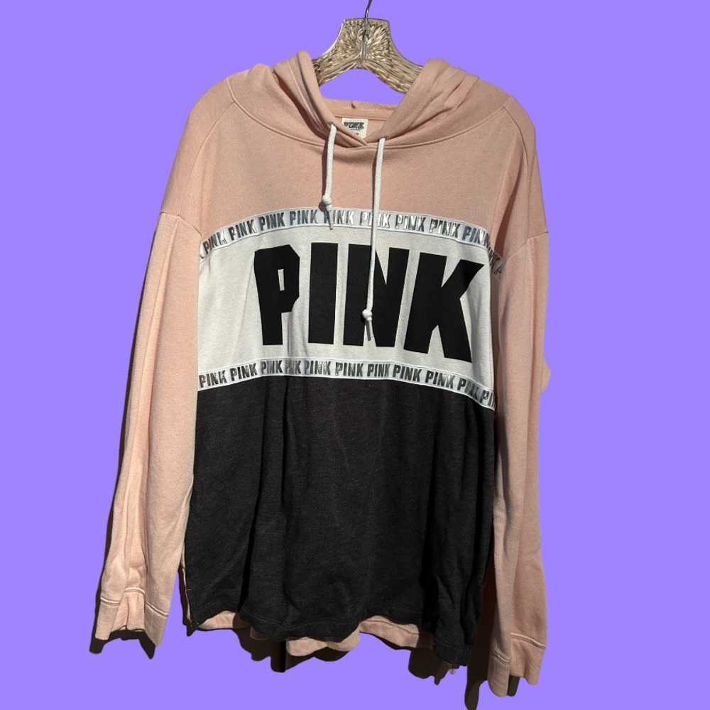PINK - Light Pink and Grey Hoodie Sweatshirt